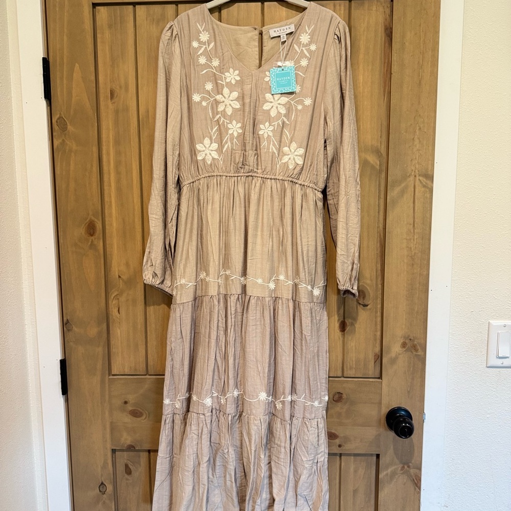 Hayden Beige Floral Long Sleeve Dress